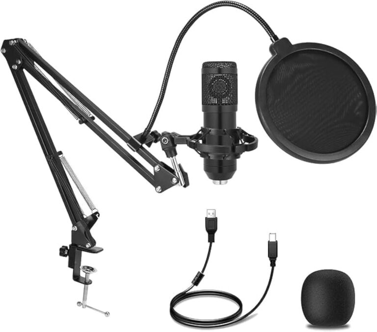 Condenser Microphone,Professional Cardioid Studio Streaming Podcast PC Computer USB Microphone Set with Adjustable Mic Suspension Scissor Arm for Broadcasting,Gaming, YouTube,Meeting