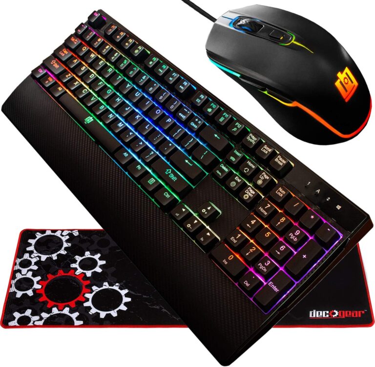 Deco Gear Gaming Accessory Bundle – Mechanical 18-Mode 104 Key RGB Keyboard with 11-Mode RGB Gaming Mouse and 32″ x 12″ Extended Mouse Pad