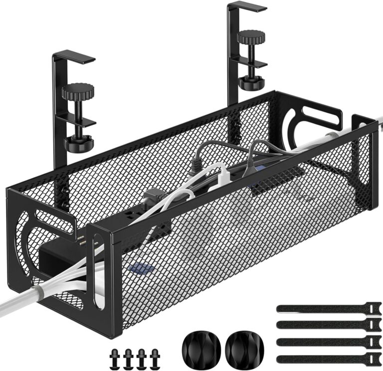Under Desk Cable Management Tray, Cable Organizer, Cable Management Box, Cord Organizer for Desk, Under Desk Storage for Office Home – No Drill to Desk Cable Raceway